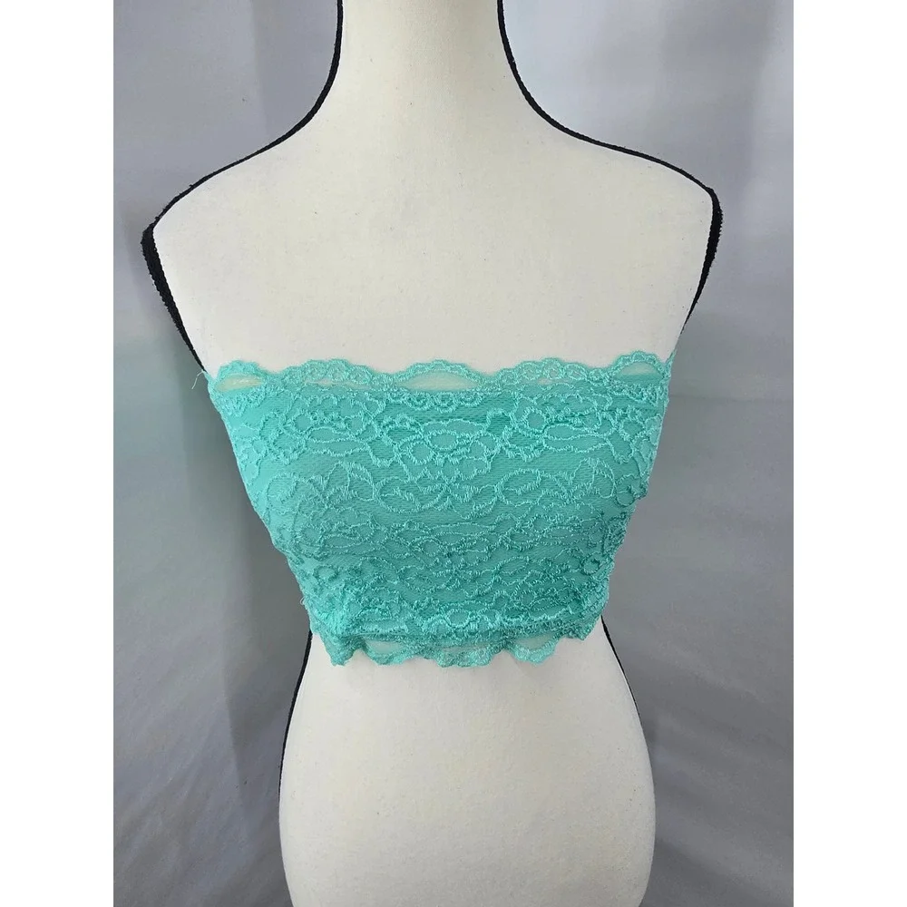 Bozzolo Women Mint Green Floral Lace Bandeau Strapless Tube Top Medium NWT